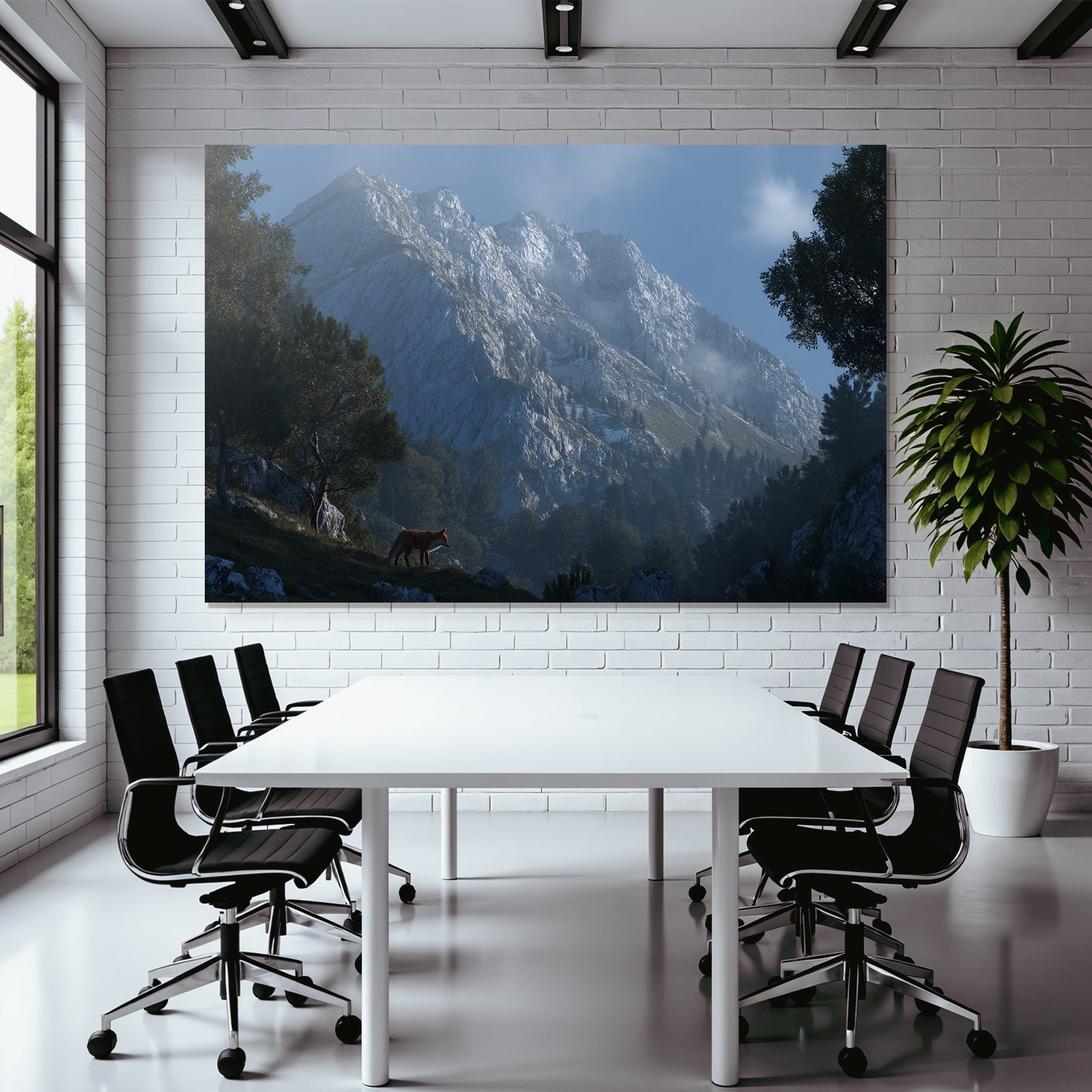 Berge Und Panoramen Berglandschaft Mit Fuchs Im Vordergrund Morgensonnenlicht