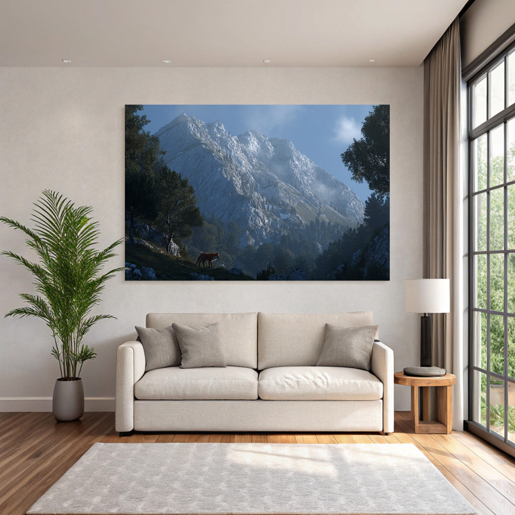 Berge Und Panoramen Berglandschaft Mit Fuchs Im Vordergrund Morgensonnenlicht