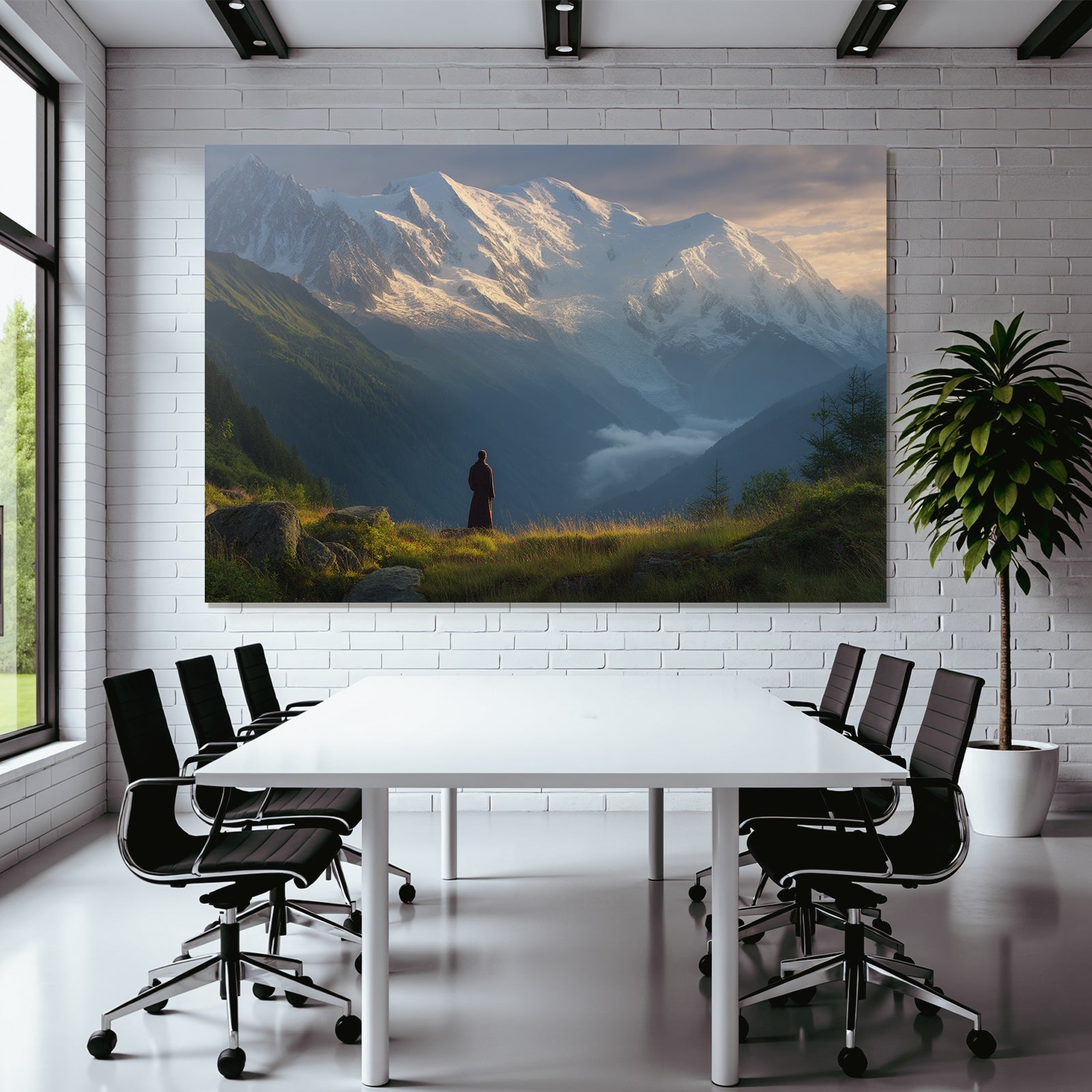 Berge Und Panoramen Berglandschaft Mit Person Im Roben Bei Dämmerung