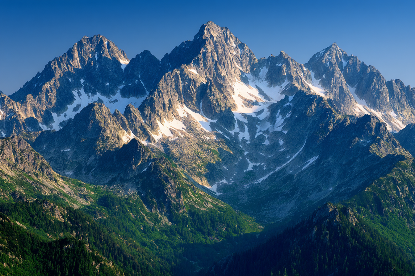 Berge Und Panoramen Bergszene Mit Schneebedeckten Spitzen Und Grünem Untergrund | Berge und Panoramen | Landschaften