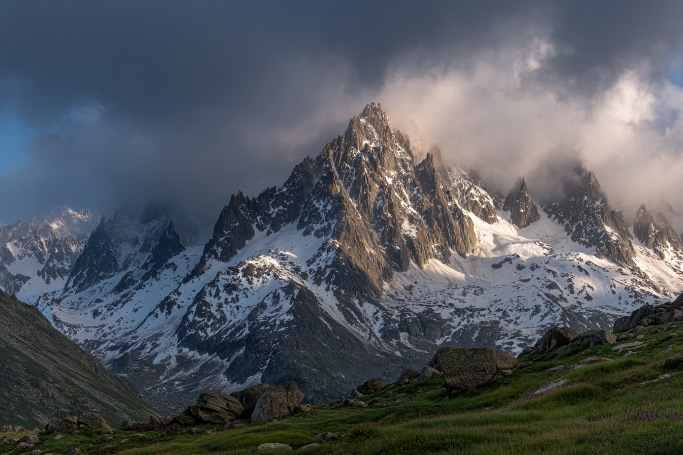 Berge Und Panoramen Dramatische Alpenlandschaft Mit Schneebedeckten Bergen Und Wolkenschleiern | Berge und Panoramen | Landschaften