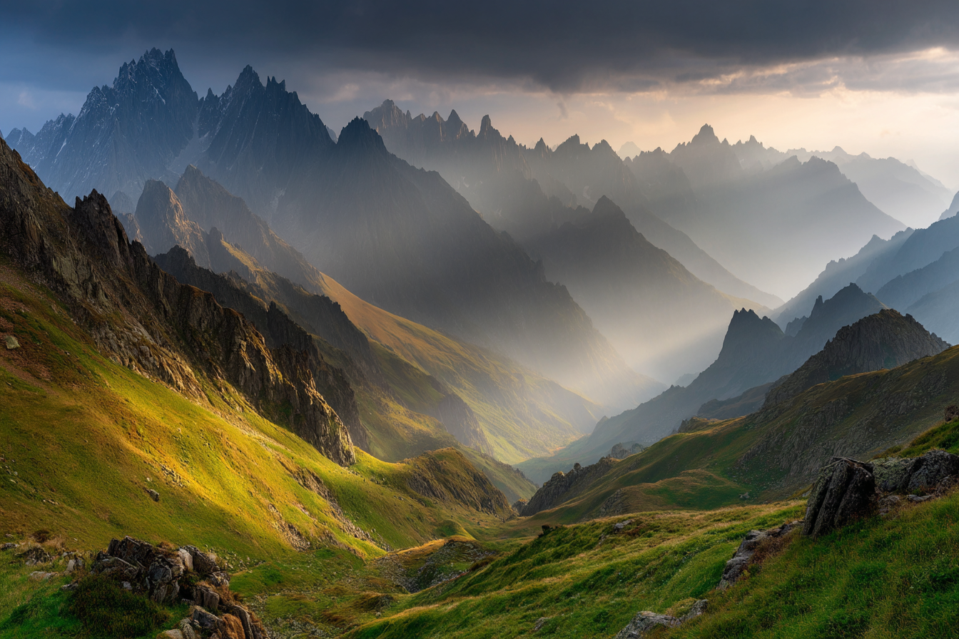 Berge Und Panoramen Dramatische Berglandschaft Mit Meadow Und Peaks | Berge und Panoramen | Landschaften