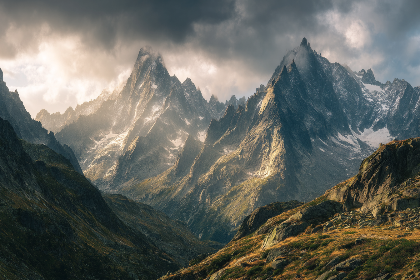 Berge Und Panoramen Dramatische Berglandschaft Mit Sonnenlicht Und Vegetation | Berge und Panoramen | Landschaften