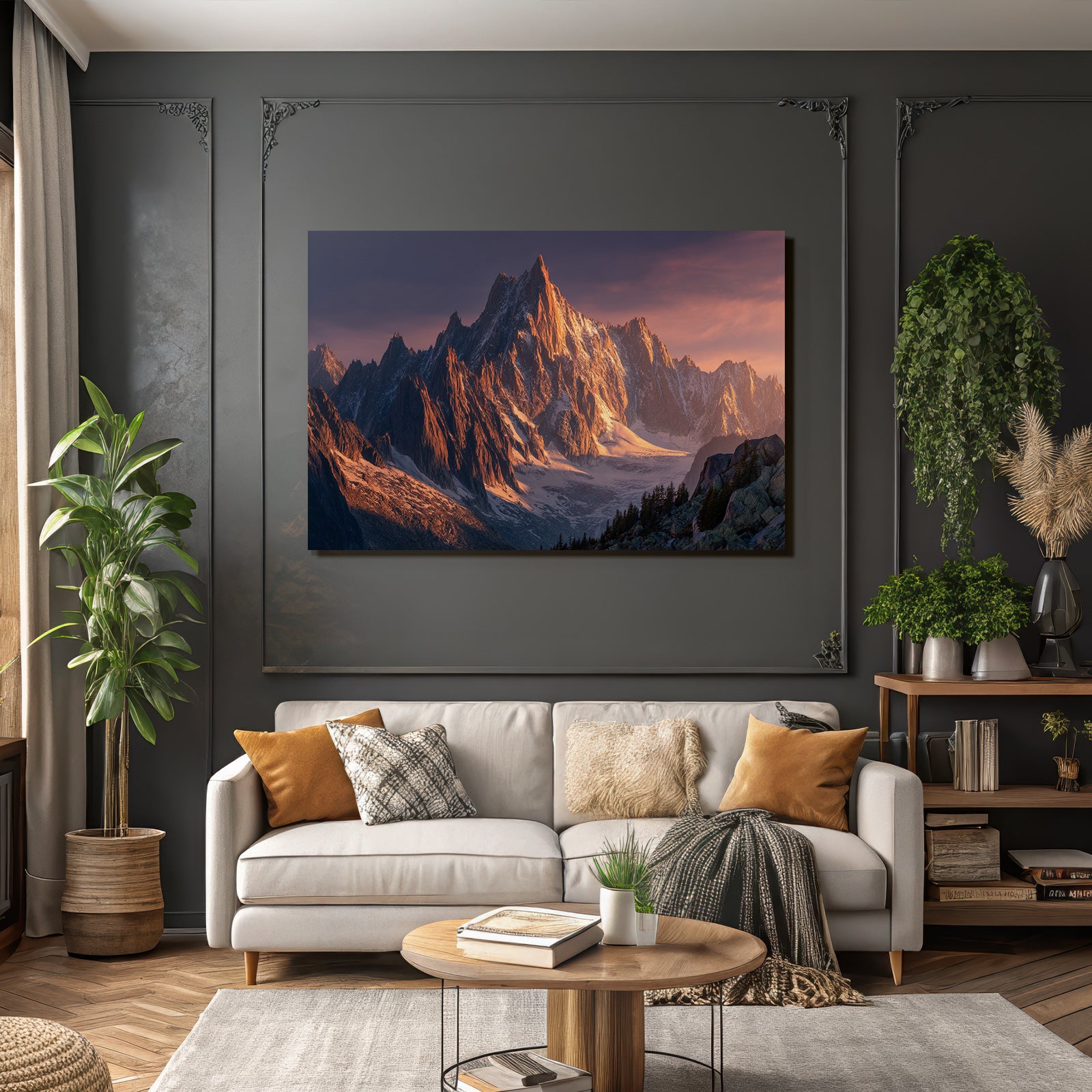 Berge Und Panoramen Dramatische Berglanschaft Mit Schneebedeckten Gipfeln Im Warmen Sonnenlicht