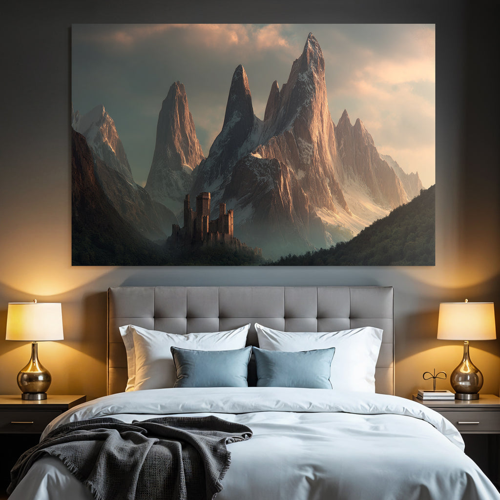 Berge Und Panoramen Dramatische Landschaft Mit Berge Und Mittelalterliches Schloss