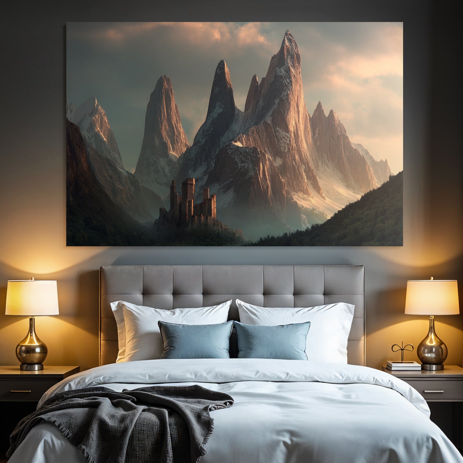 Berge Und Panoramen Dramatische Landschaft Mit Berge Und Mittelalterliches Schloss