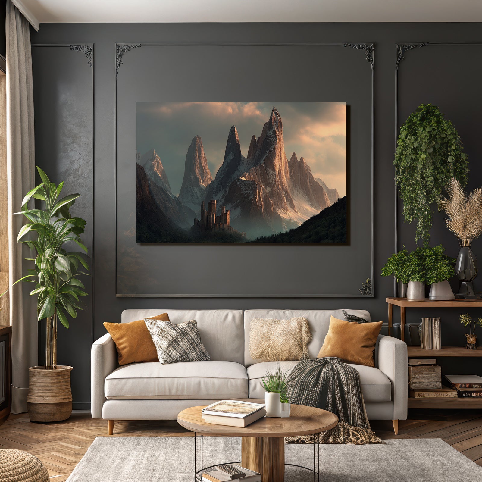 Berge Und Panoramen Dramatische Landschaft Mit Berge Und Mittelalterliches Schloss