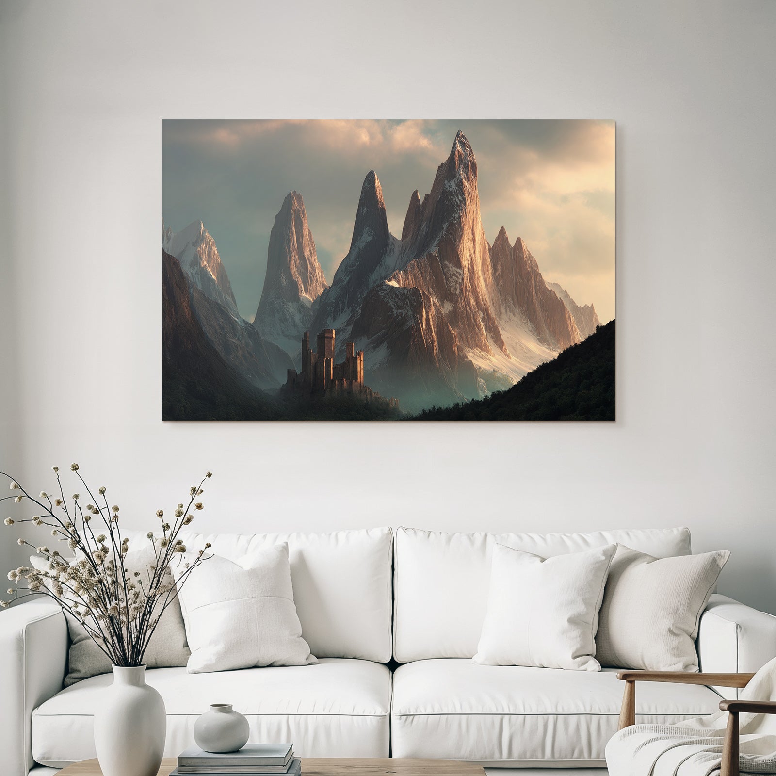Berge Und Panoramen Dramatische Landschaft Mit Berge Und Mittelalterliches Schloss
