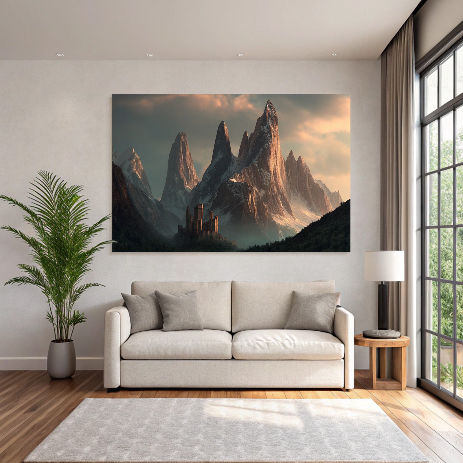 Berge Und Panoramen Dramatische Landschaft Mit Berge Und Mittelalterliches Schloss
