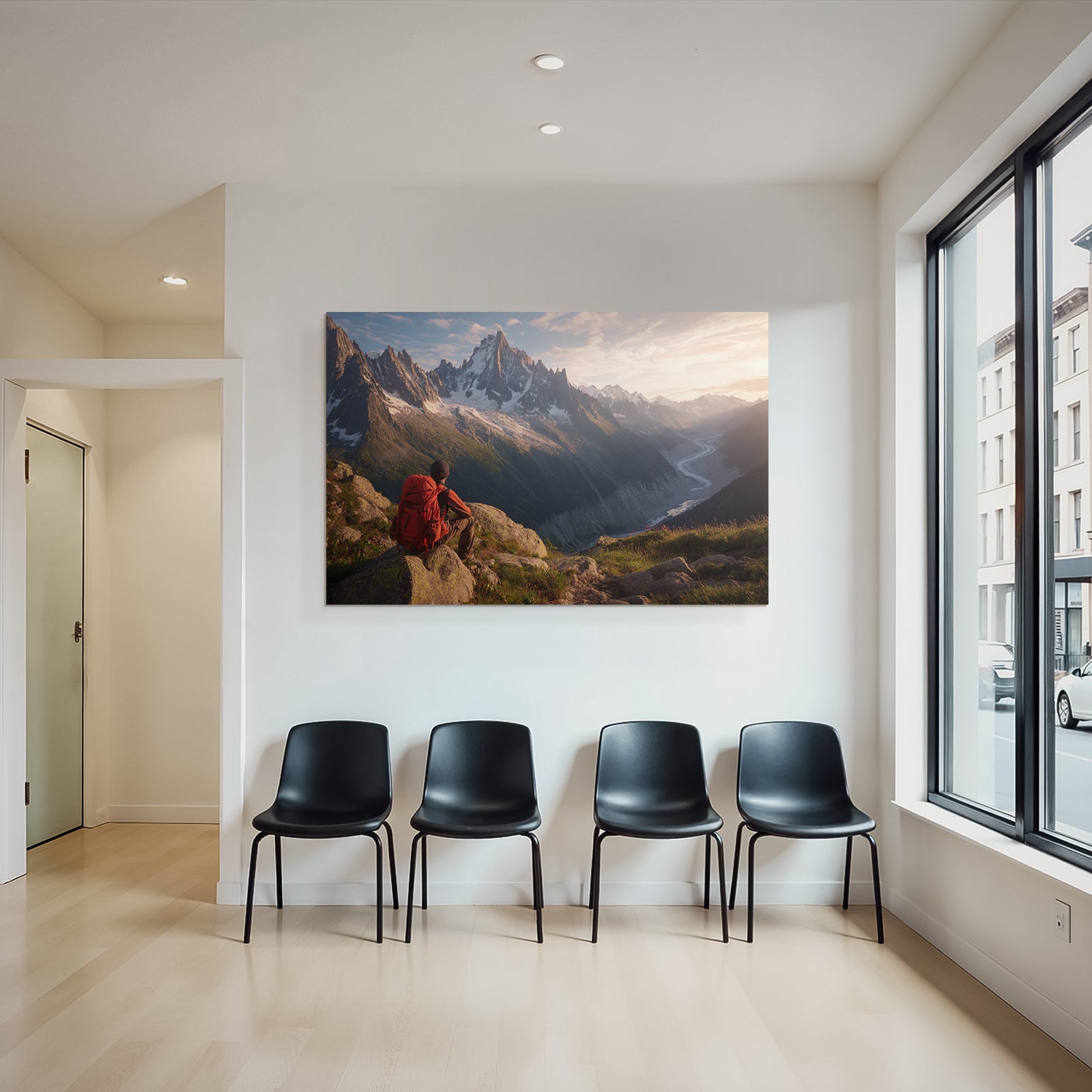 Berge Und Panoramen Einsamer Wanderer Blickt Auf Mountainlandschaft In Der Dämmerung