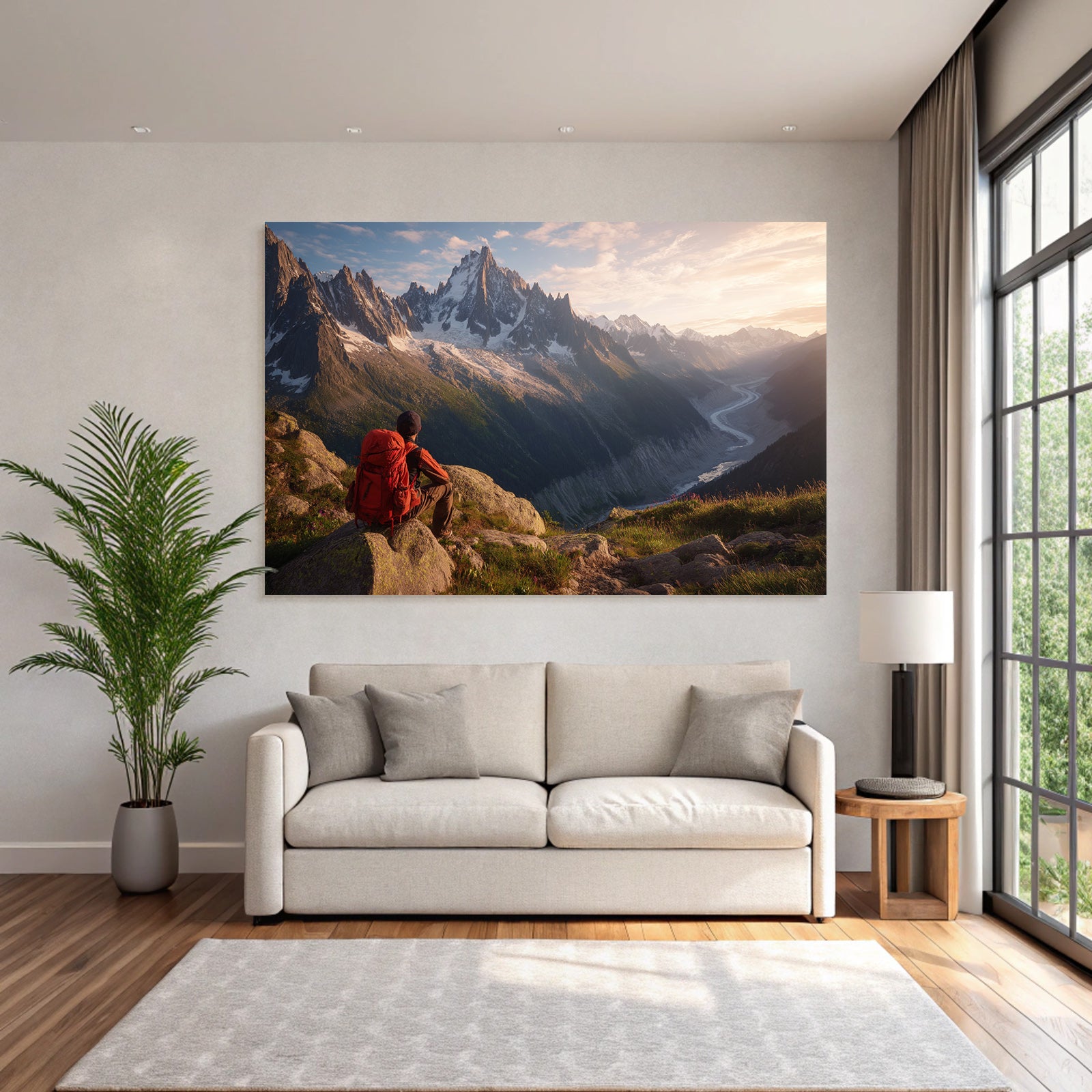 Berge Und Panoramen Einsamer Wanderer Blickt Auf Mountainlandschaft In Der Dämmerung