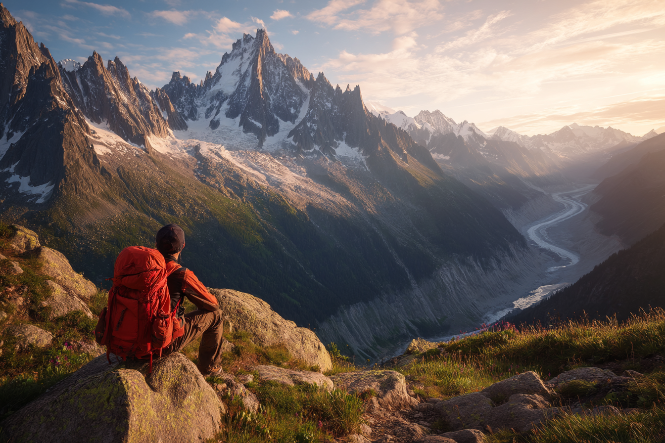 Berge Und Panoramen Einsamer Wanderer Blickt Auf Mountainlandschaft In Der Dämmerung | Berge und Panoramen | Landschaften