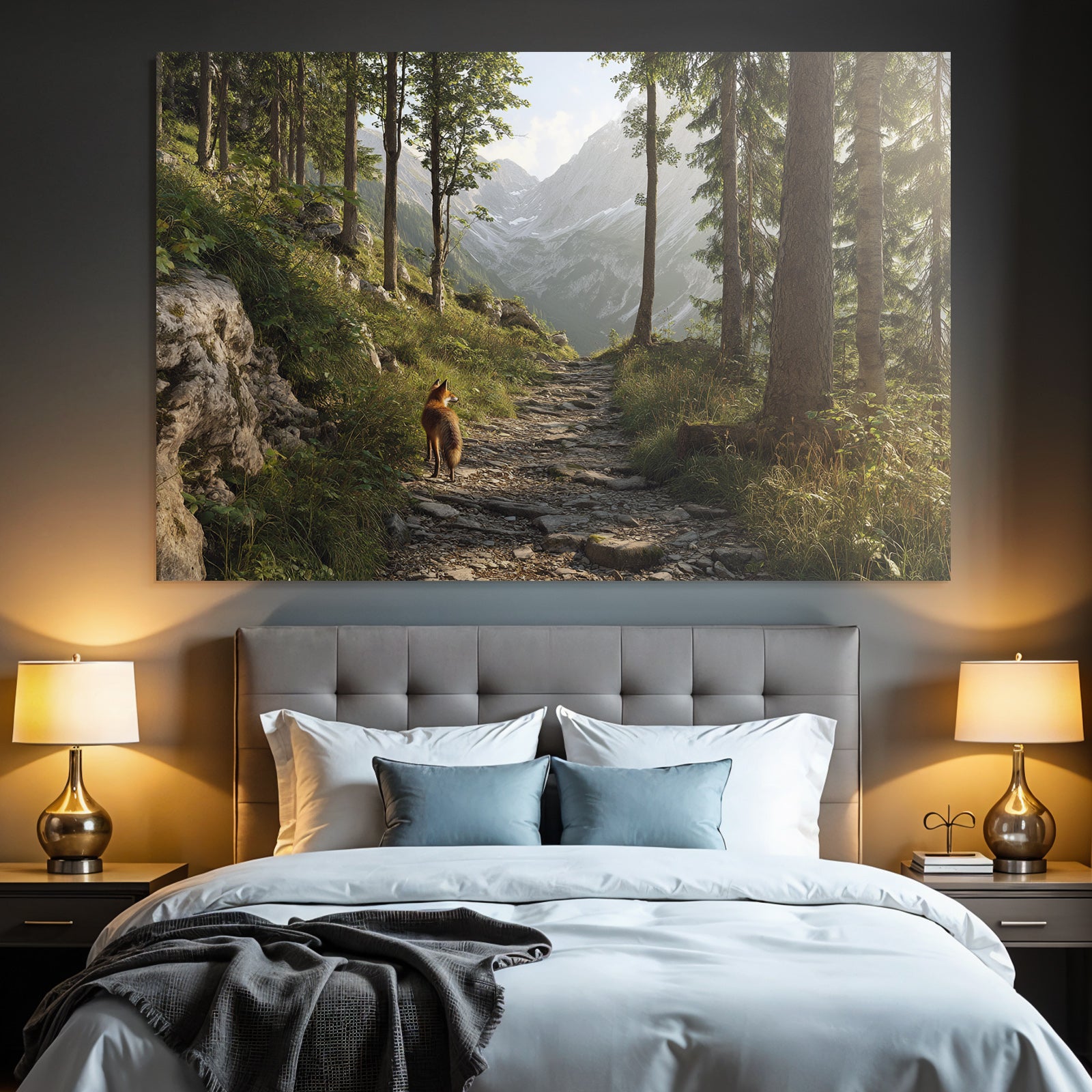 Berge Und Panoramen Friedlicher Wald Mit Reh Und Berglandschaft