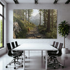 Berge Und Panoramen Friedlicher Wald Mit Reh Und Berglandschaft