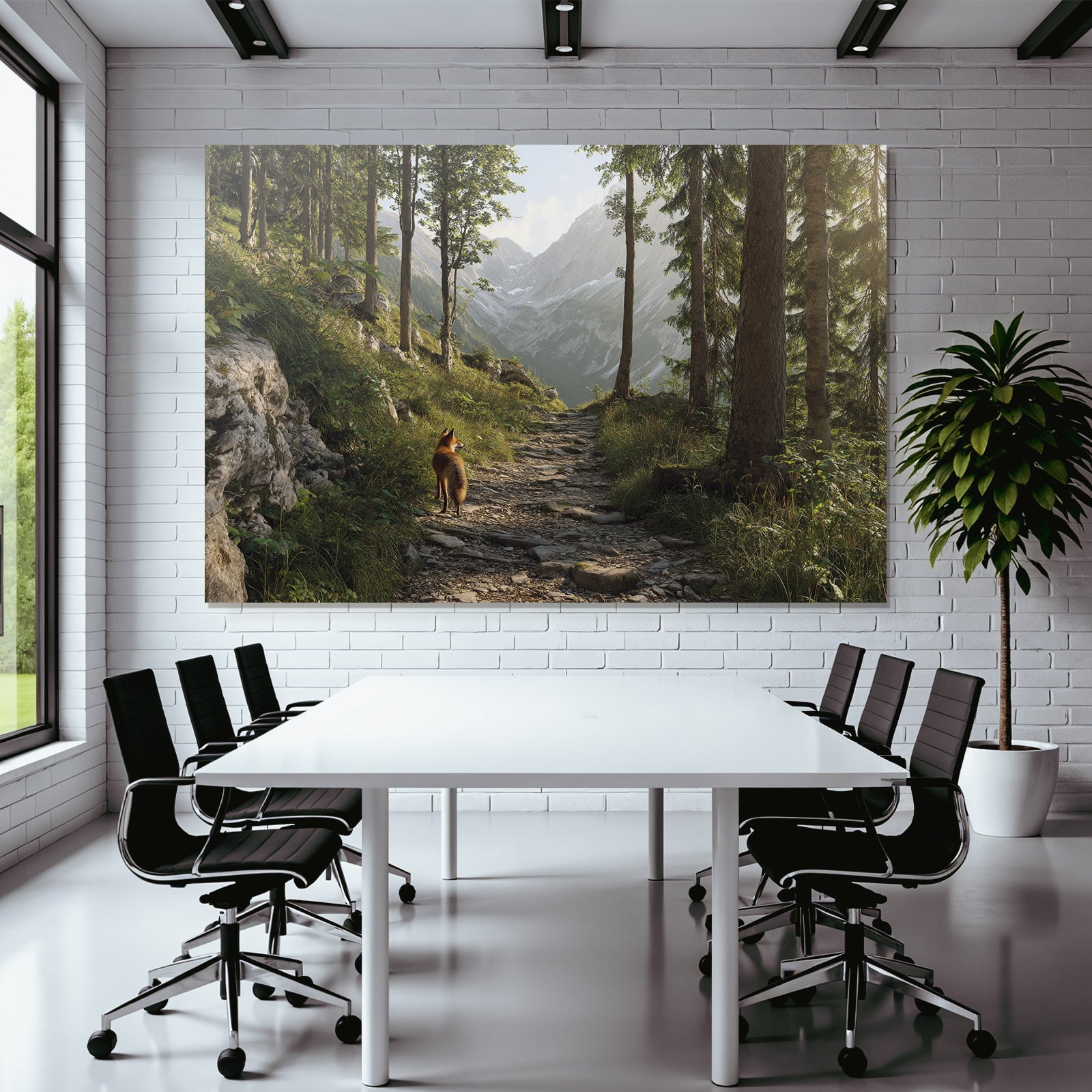 Berge Und Panoramen Friedlicher Wald Mit Reh Und Berglandschaft