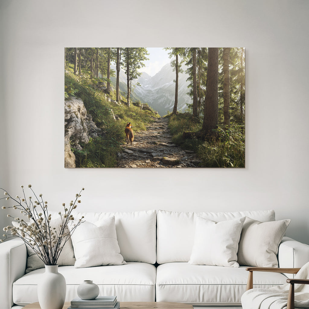 Berge Und Panoramen Friedlicher Wald Mit Reh Und Berglandschaft