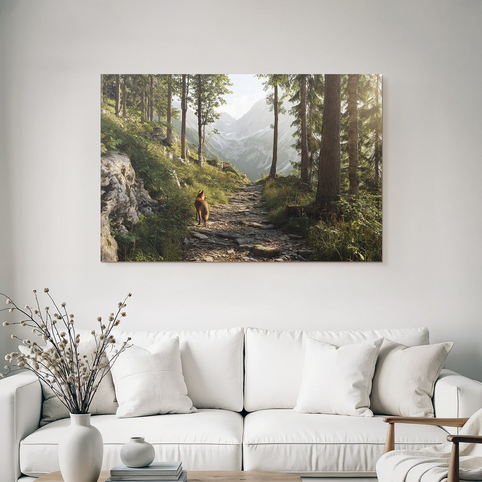 Berge Und Panoramen Friedlicher Wald Mit Reh Und Berglandschaft