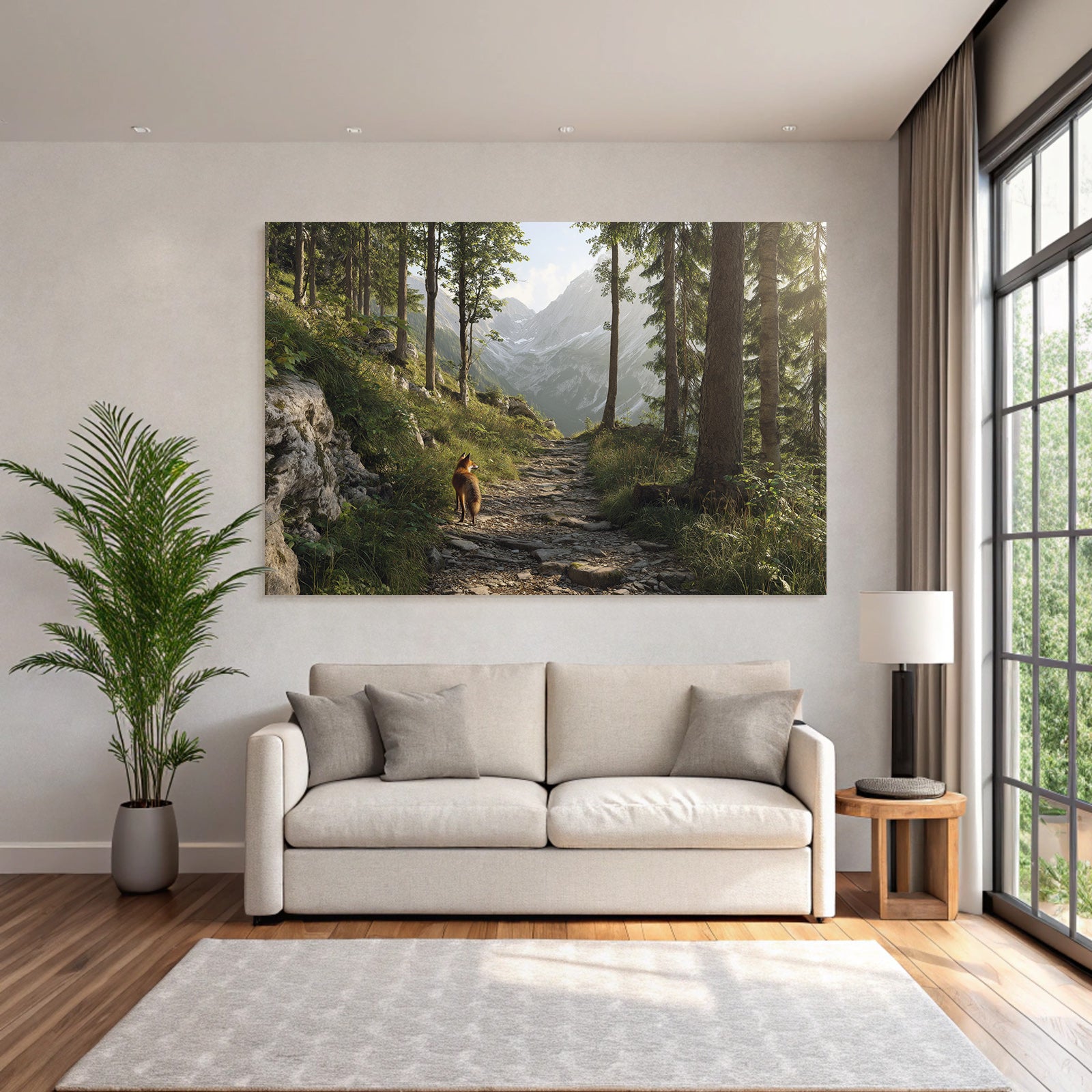 Berge Und Panoramen Friedlicher Wald Mit Reh Und Berglandschaft