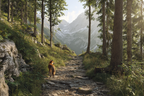Berge Und Panoramen Friedlicher Wald Mit Reh Und Berglandschaft | Berge und Panoramen | Landschaften