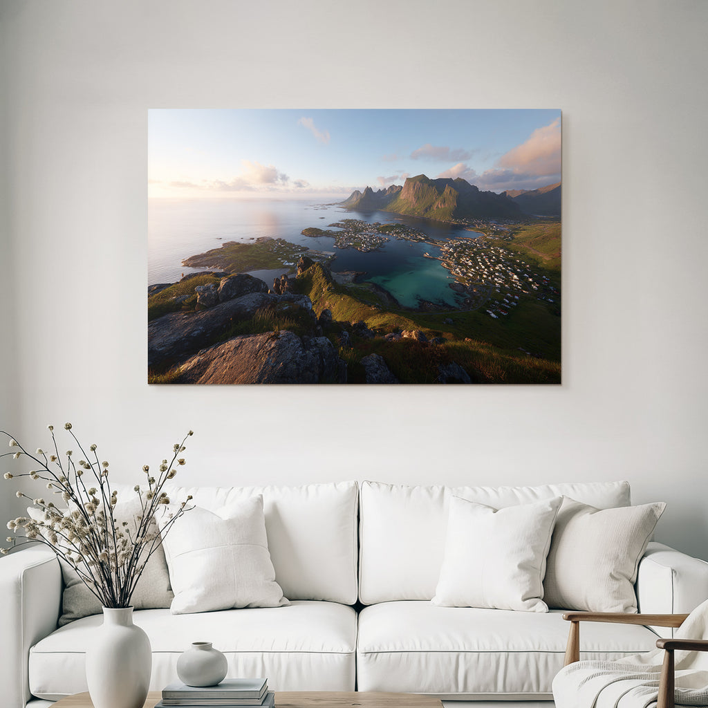 Berge Und Panoramen Küstenschönheit Mit Bergen Wasser Und Inseln Dawn Dusk