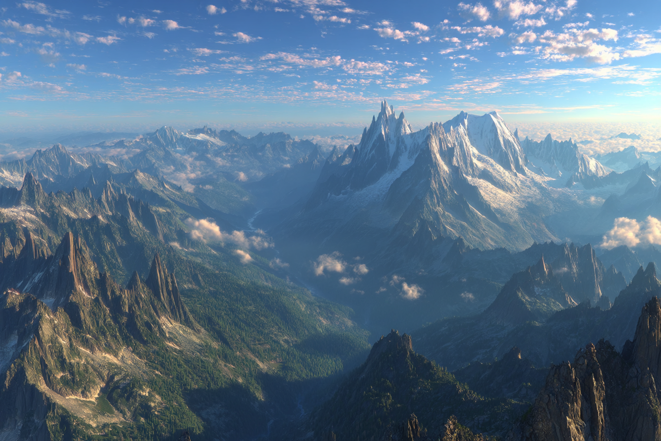 Berge Und Panoramen Mountänlandschaft Jagged Peaks Lush Valleys Clear Blue Sky | Berge und Panoramen | Landschaften
