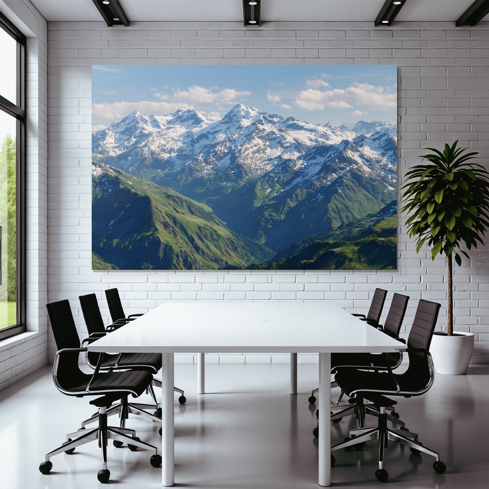 Berge Und Panoramen Schneebedeckte Berge Grüne Talansicht Himmel Mit Wolken