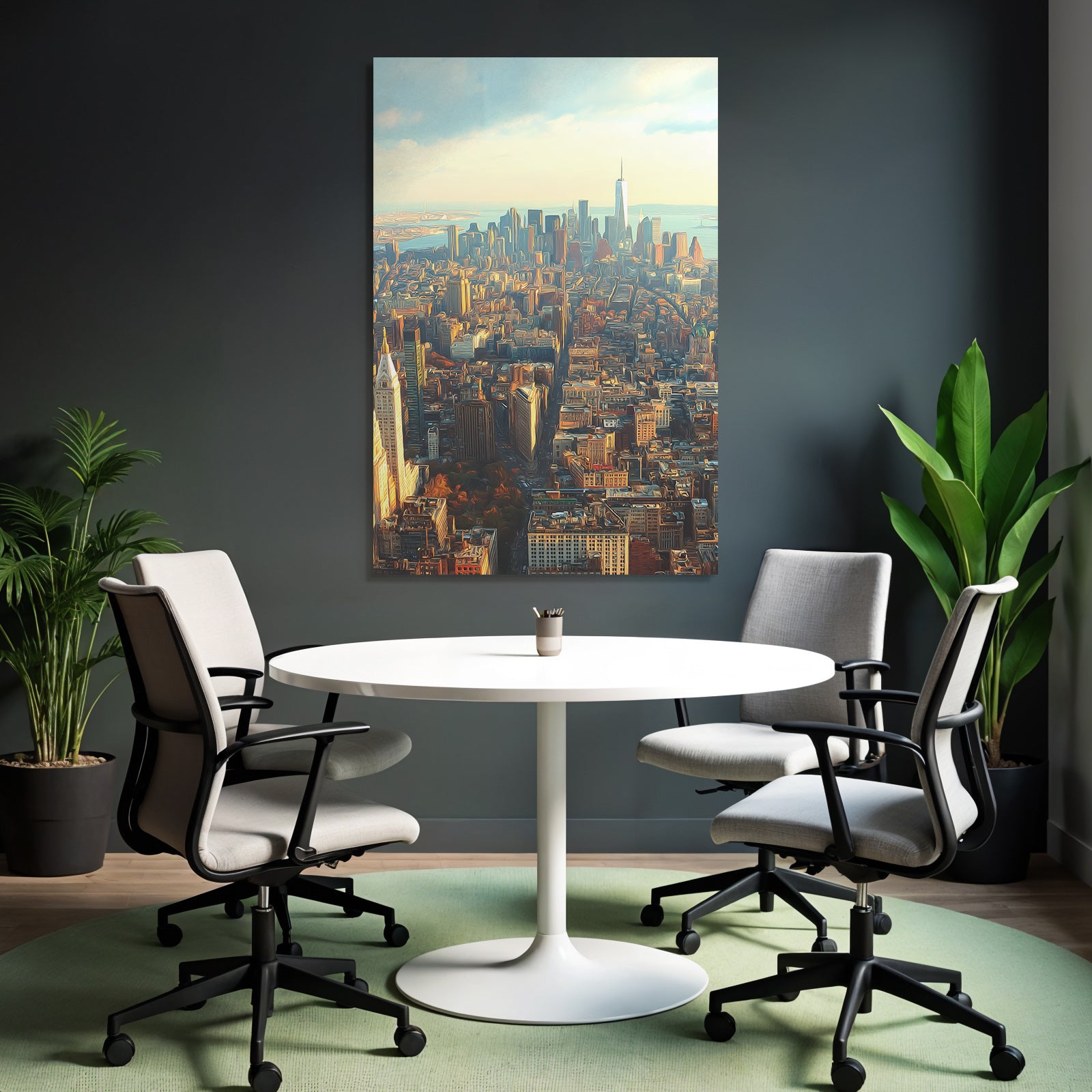 Ärial View Der Stadt Skyline Mit Bucht Pastellfarben Künstlerischer Stil | Duenen und Heide | Landschaften