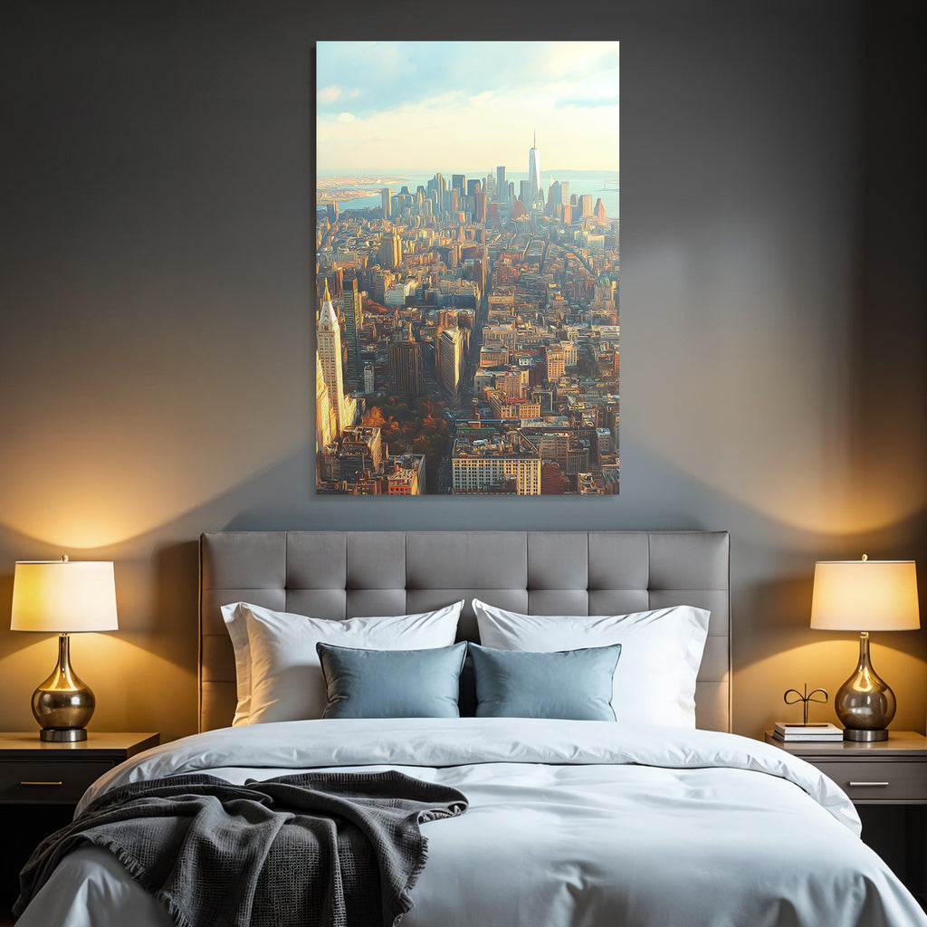 Ärial View Der Stadt Skyline Mit Bucht Pastellfarben Künstlerischer Stil | Duenen und Heide | Landschaften