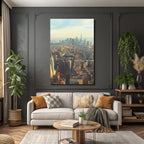 Ärial View Der Stadt Skyline Mit Bucht Pastellfarben Künstlerischer Stil | Duenen und Heide | Landschaften
