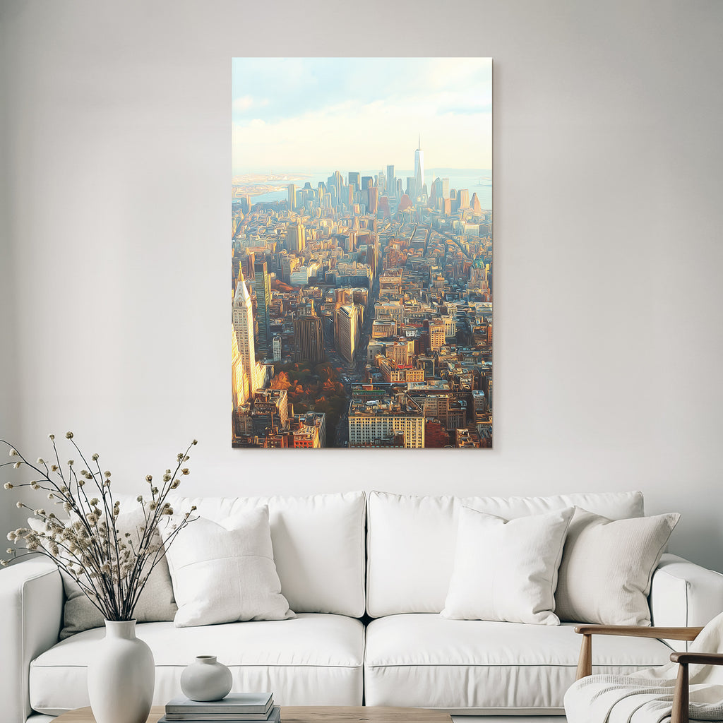Ärial View Der Stadt Skyline Mit Bucht Pastellfarben Künstlerischer Stil | Duenen und Heide | Landschaften