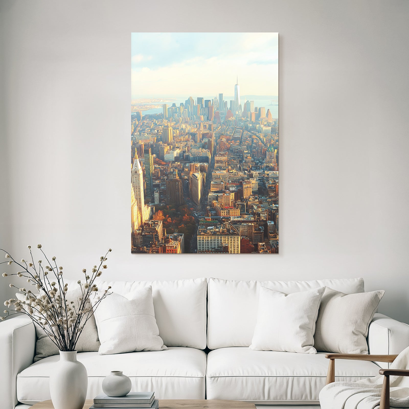 Ärial View Der Stadt Skyline Mit Bucht Pastellfarben Künstlerischer Stil | Duenen und Heide | Landschaften