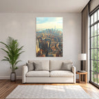Ärial View Der Stadt Skyline Mit Bucht Pastellfarben Künstlerischer Stil | Duenen und Heide | Landschaften
