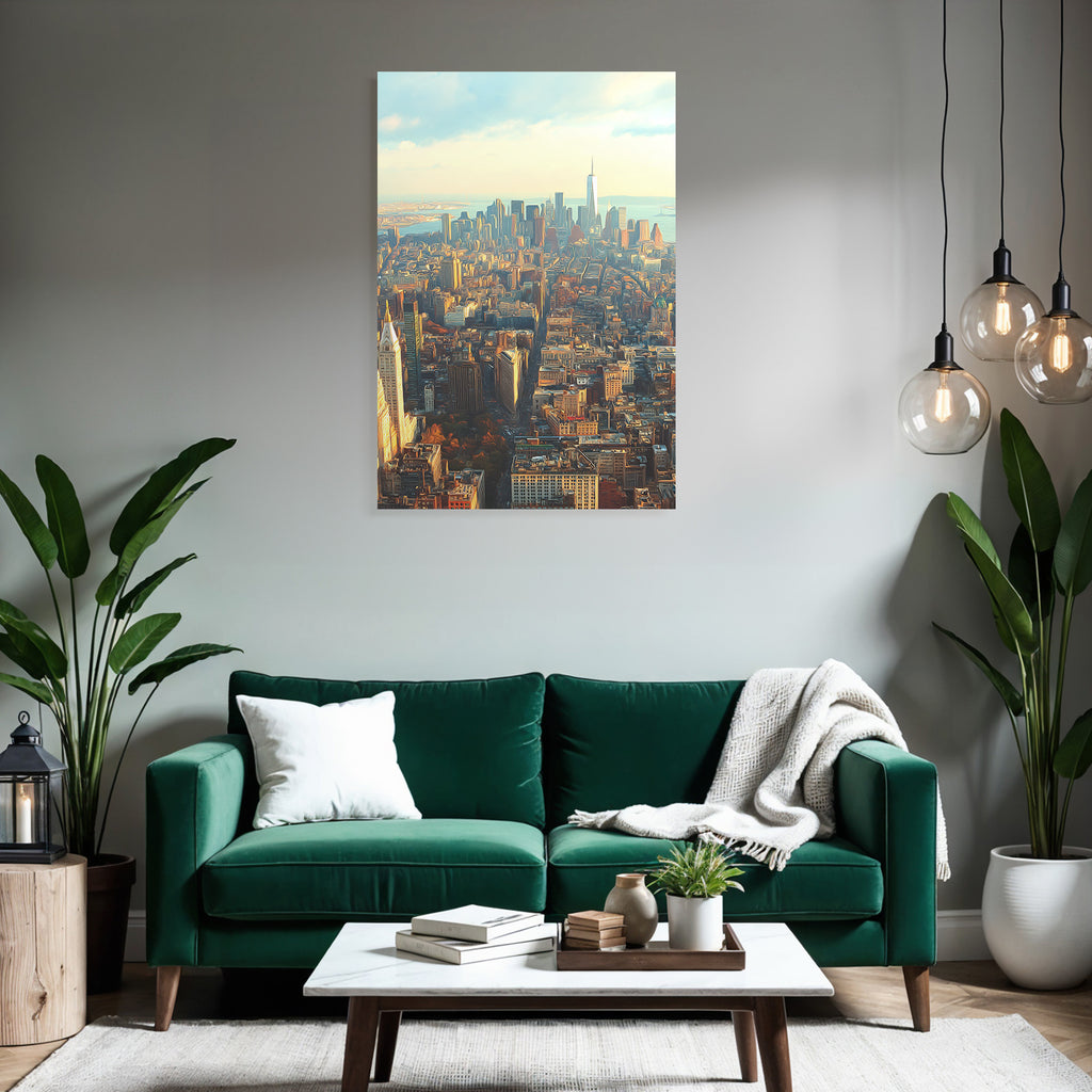 Ärial View Der Stadt Skyline Mit Bucht Pastellfarben Künstlerischer Stil | Duenen und Heide | Landschaften
