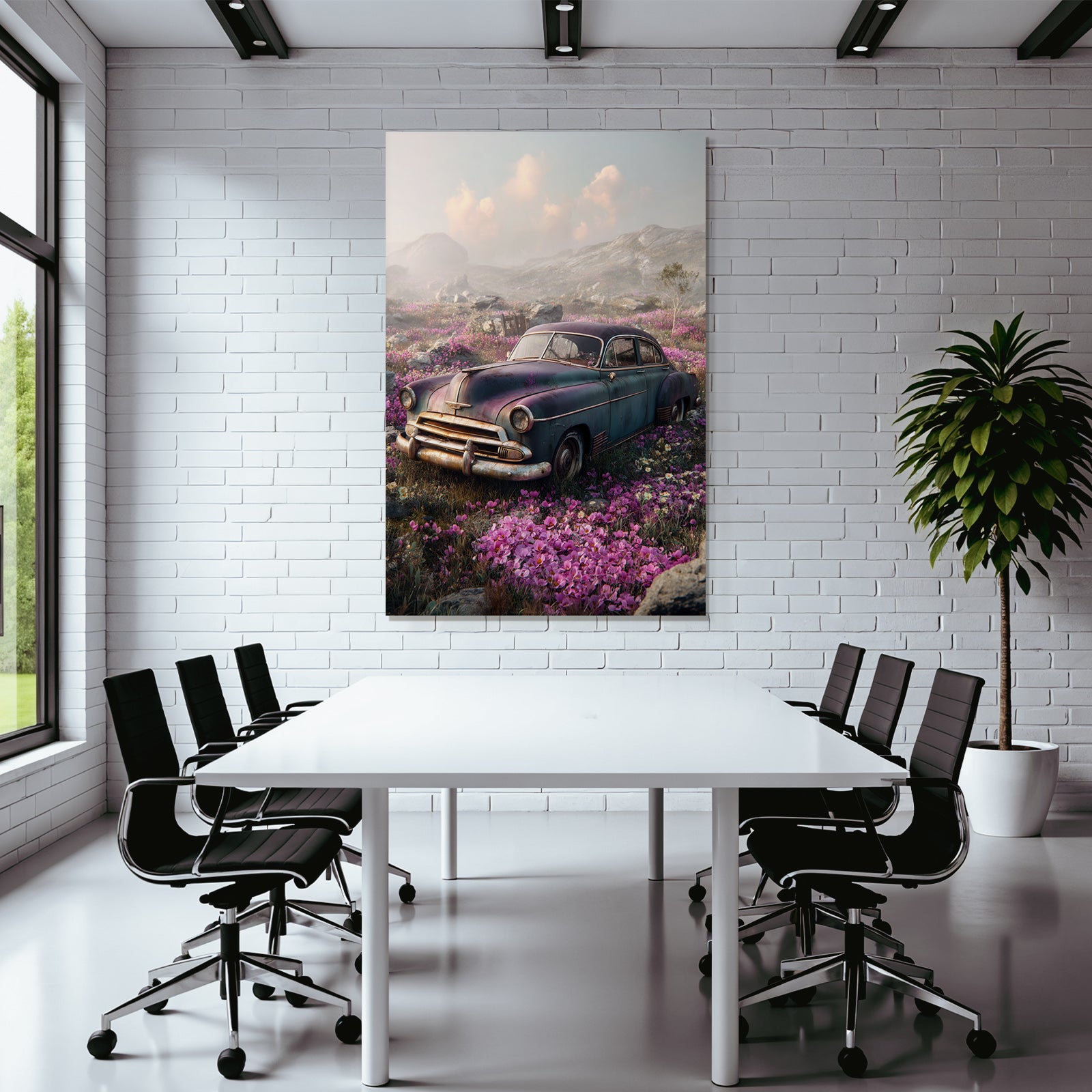 Vintage Auto Auf Feld Mit Blumen Und Himmel | Duenen und Heide | Landschaften