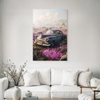 Vintage Auto Auf Feld Mit Blumen Und Himmel | Duenen und Heide | Landschaften