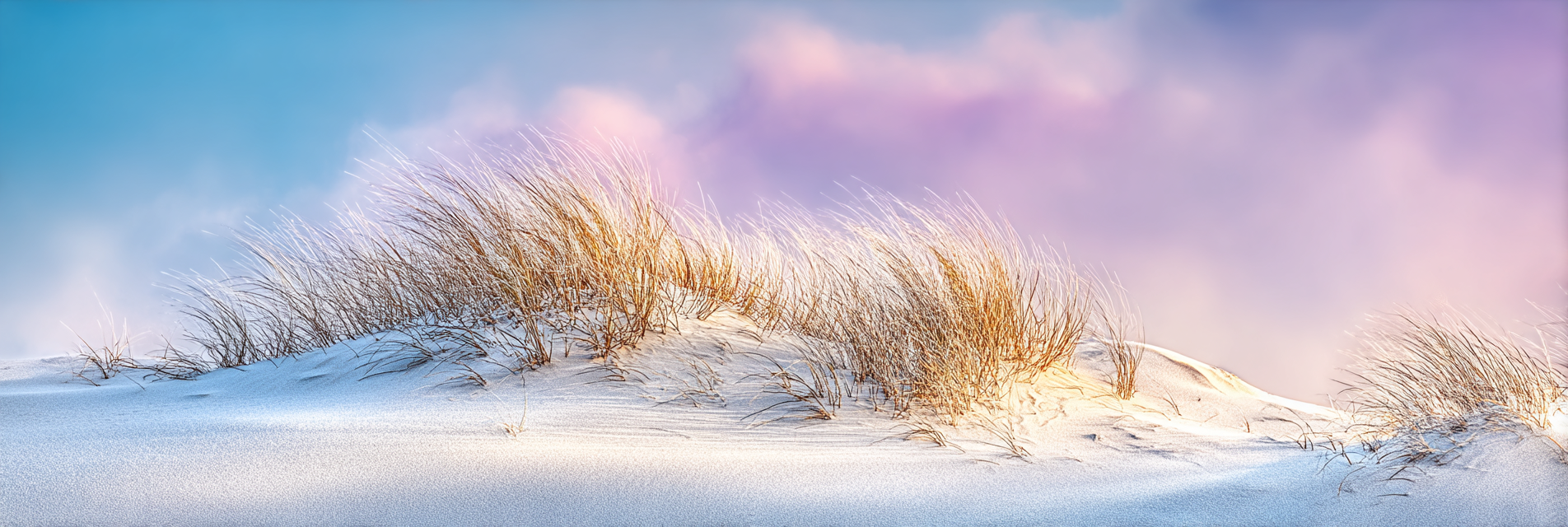 Sanddune Mit Sparsen Gräsern Unter Sanftem Himmel