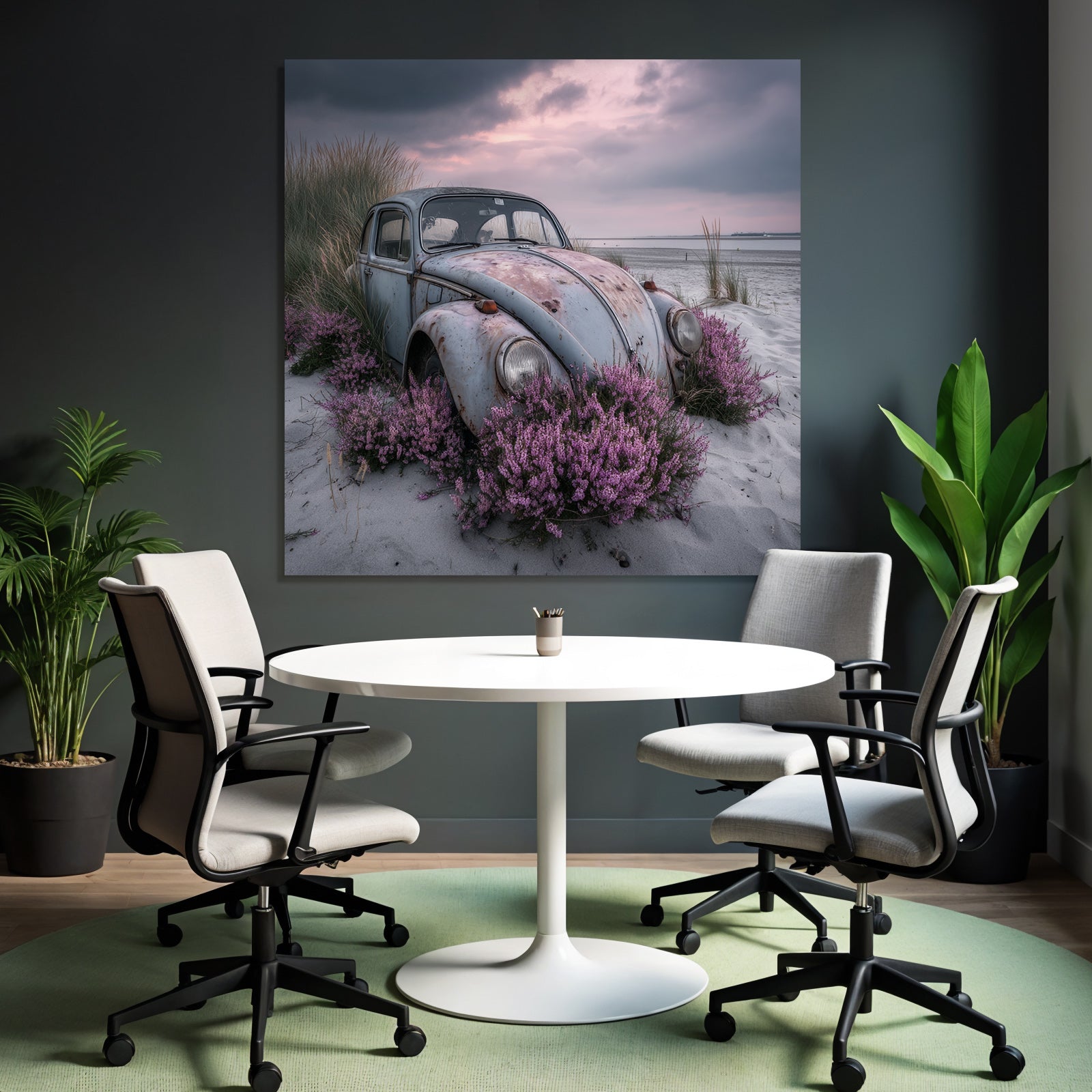 Alte Verrostete Autos Mit Rosa Blumen Am Strand | Duenen und Heide | Landschaften