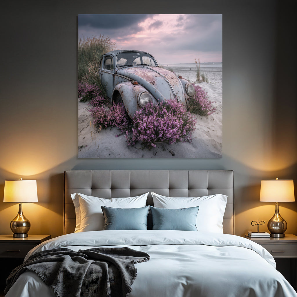 Alte Verrostete Autos Mit Rosa Blumen Am Strand | Duenen und Heide | Landschaften