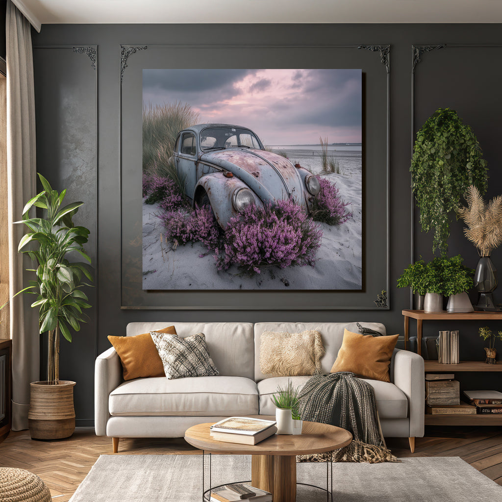 Alte Verrostete Autos Mit Rosa Blumen Am Strand | Duenen und Heide | Landschaften