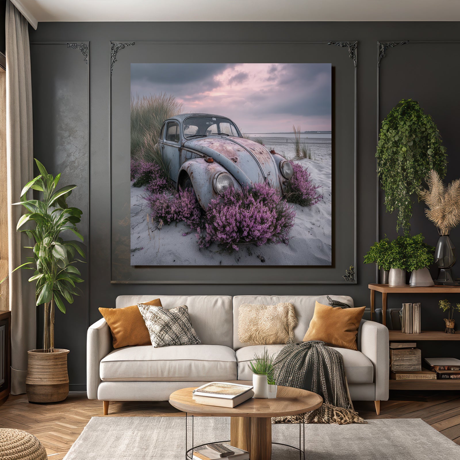 Alte Verrostete Autos Mit Rosa Blumen Am Strand | Duenen und Heide | Landschaften