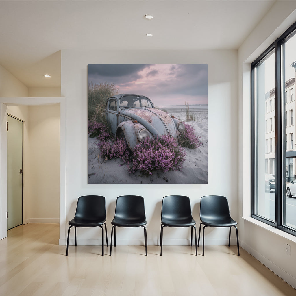 Alte Verrostete Autos Mit Rosa Blumen Am Strand | Duenen und Heide | Landschaften