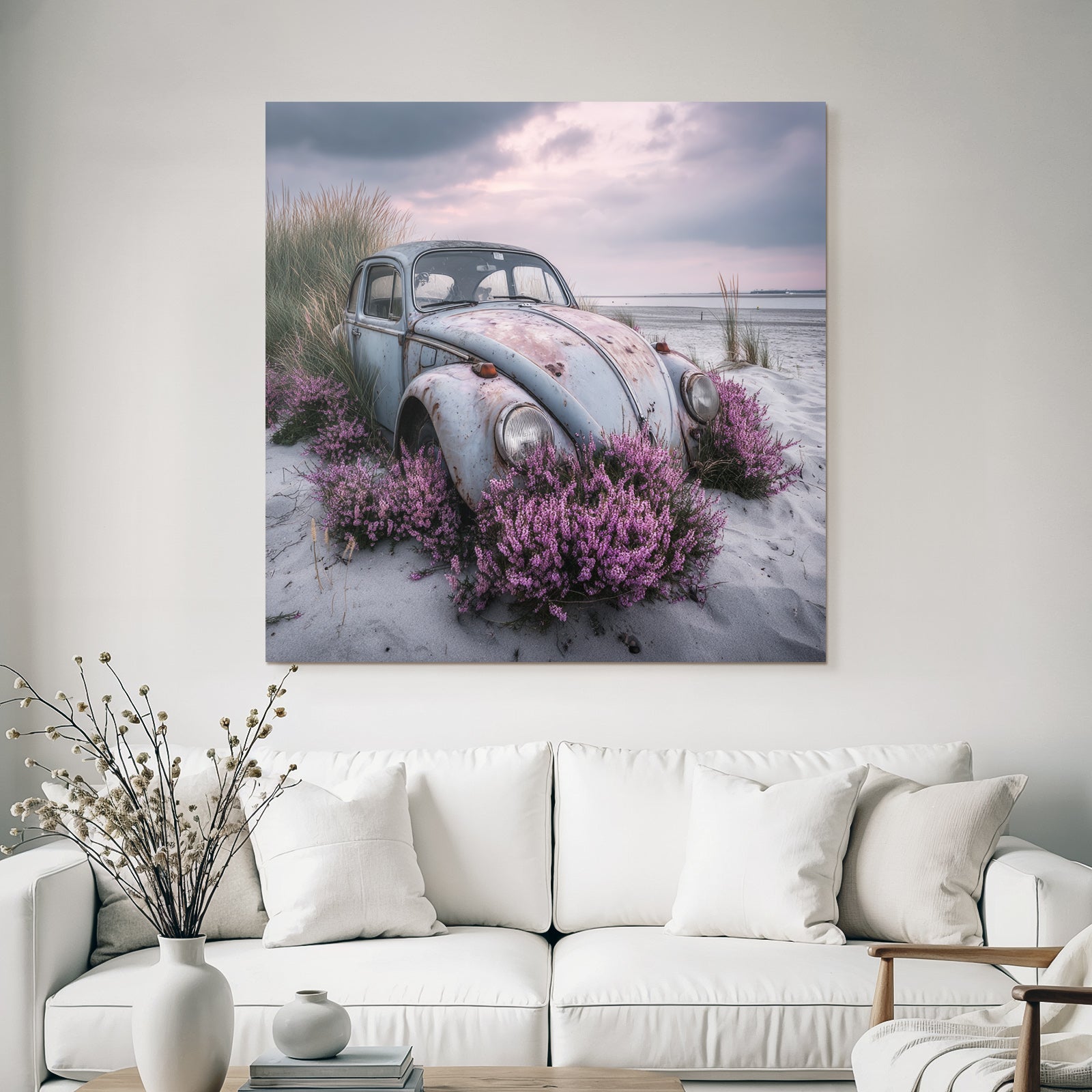 Alte Verrostete Autos Mit Rosa Blumen Am Strand | Duenen und Heide | Landschaften