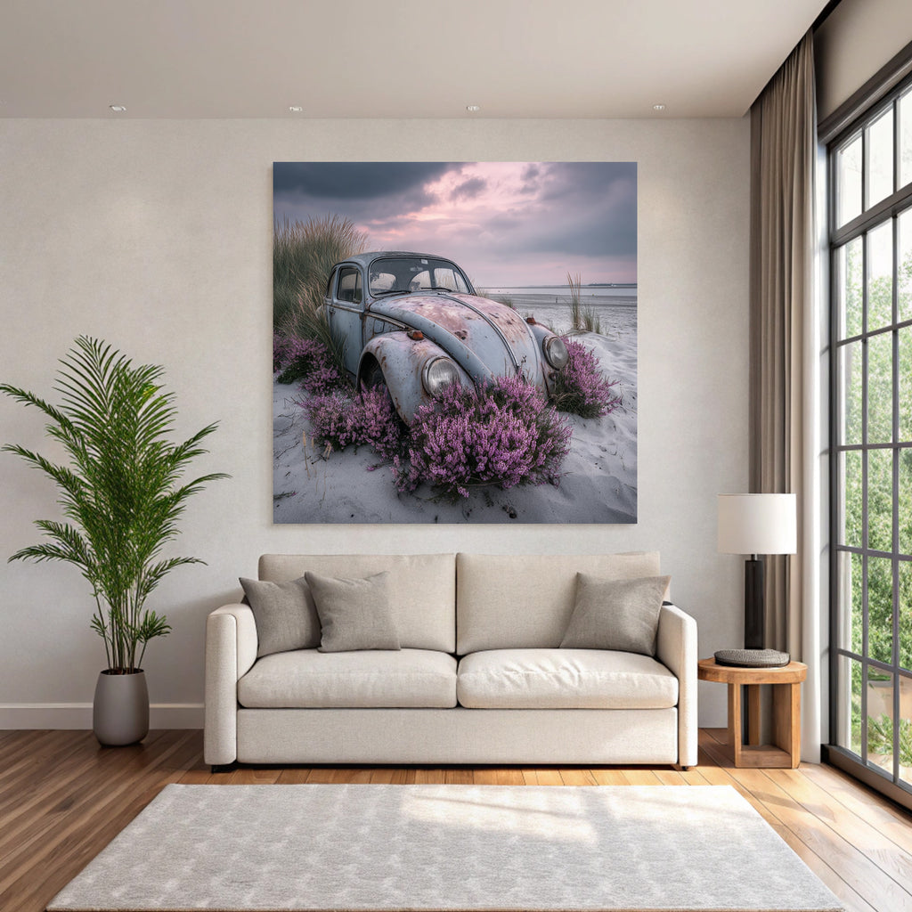 Alte Verrostete Autos Mit Rosa Blumen Am Strand | Duenen und Heide | Landschaften