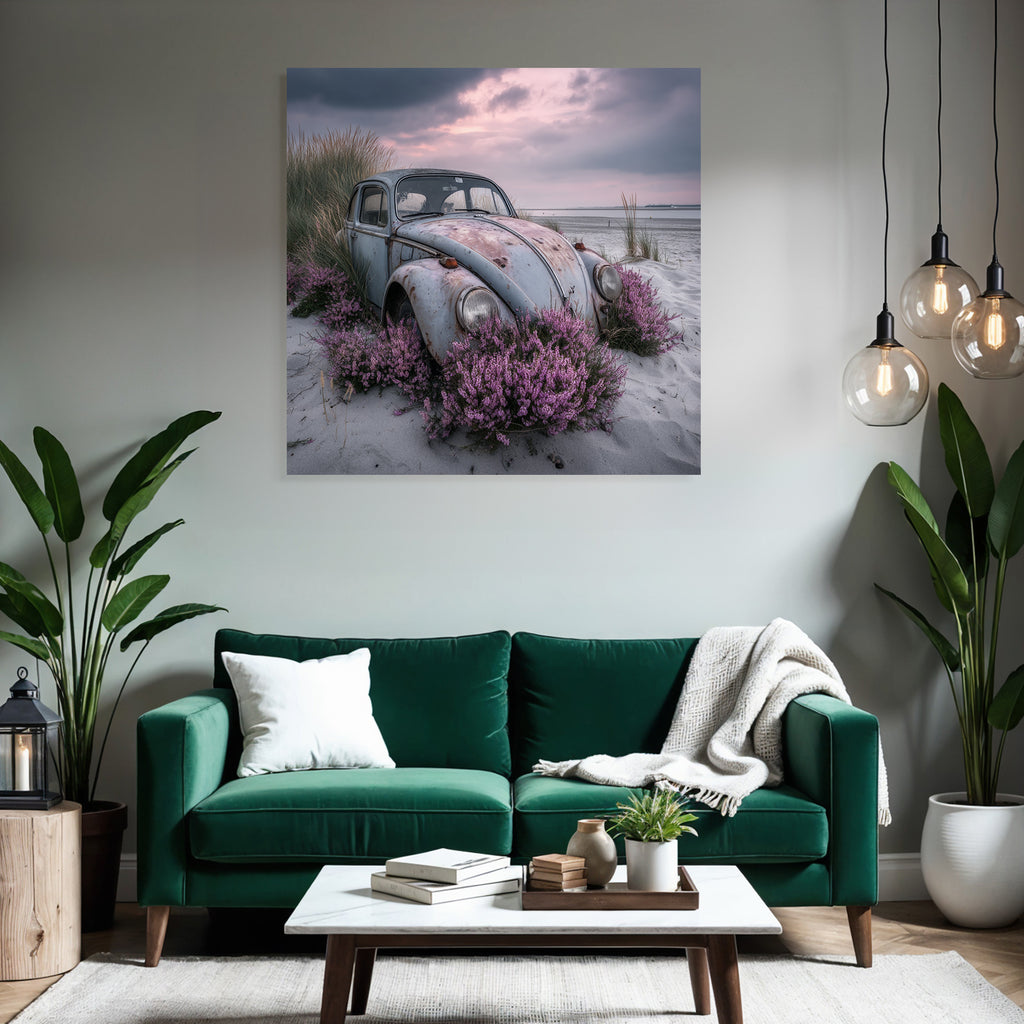 Alte Verrostete Autos Mit Rosa Blumen Am Strand | Duenen und Heide | Landschaften