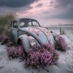 Alte Verrostete Autos Mit Rosa Blumen Am Strand | Duenen und Heide | Landschaften