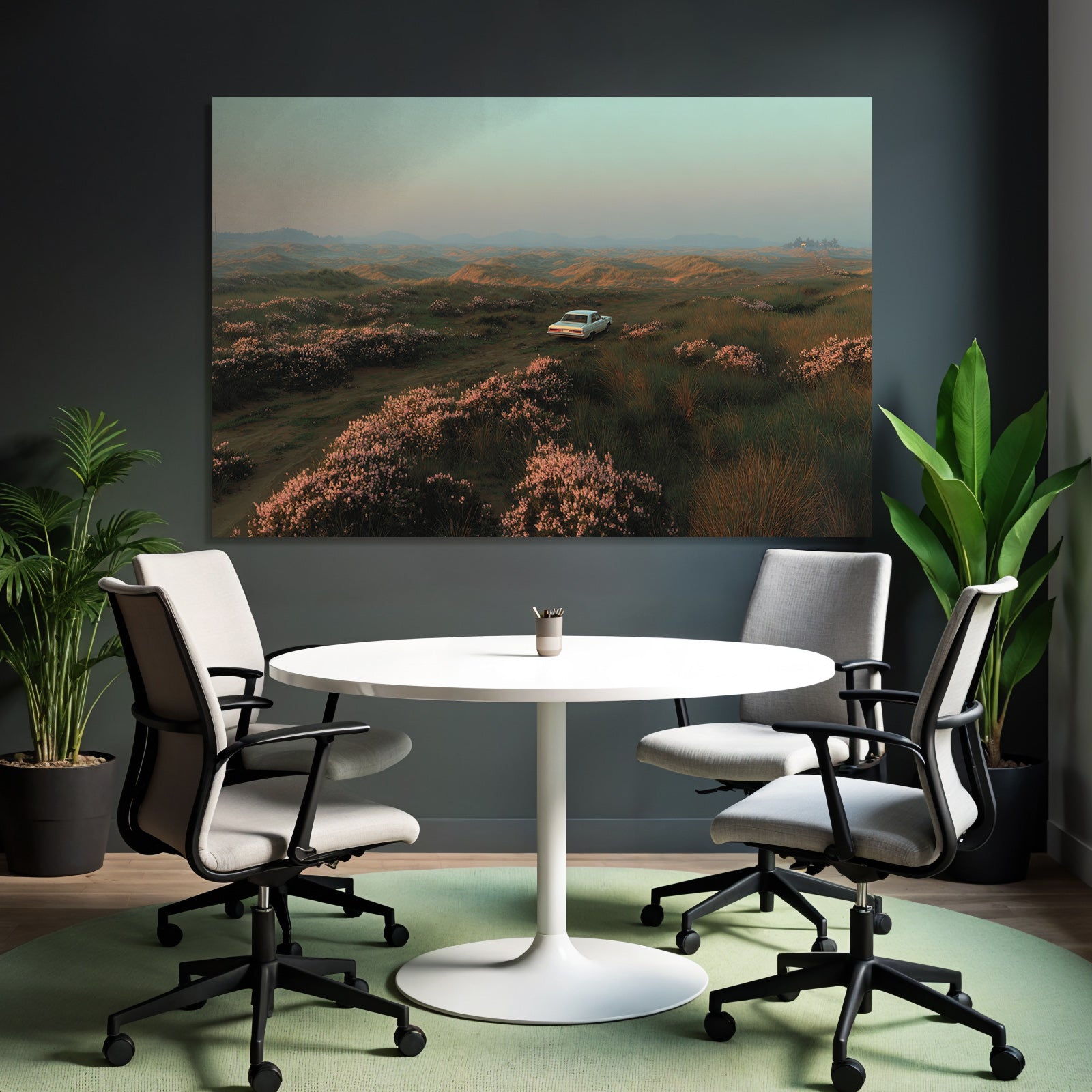 Idyllische Landschaft Mit Altem Auto Und Rose Blumen | Duenen und Heide | Landschaften