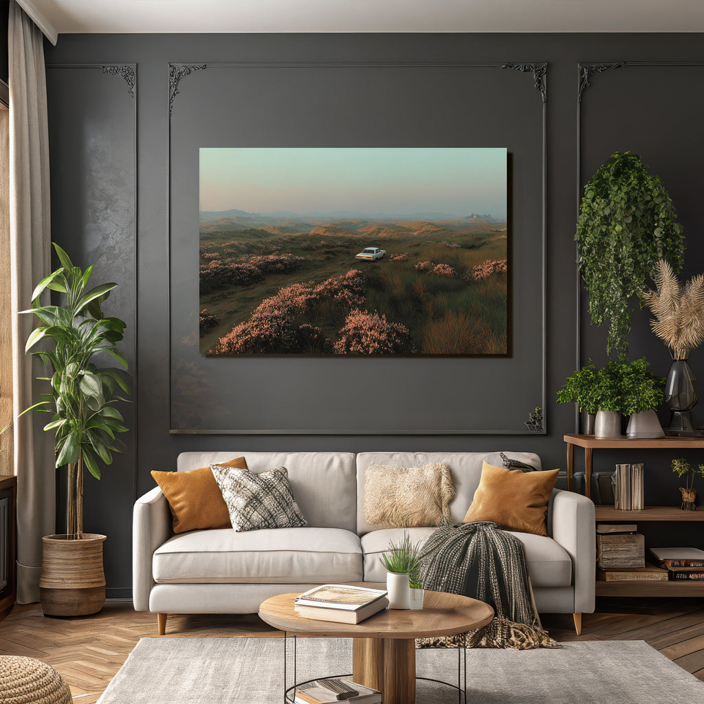 Idyllische Landschaft Mit Altem Auto Und Rose Blumen | Duenen und Heide | Landschaften