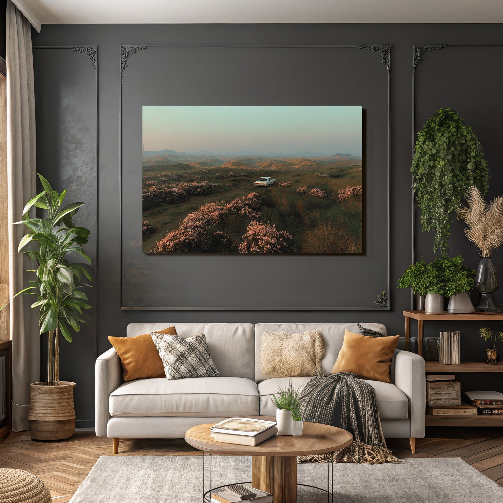 Idyllische Landschaft Mit Altem Auto Und Rose Blumen | Duenen und Heide | Landschaften