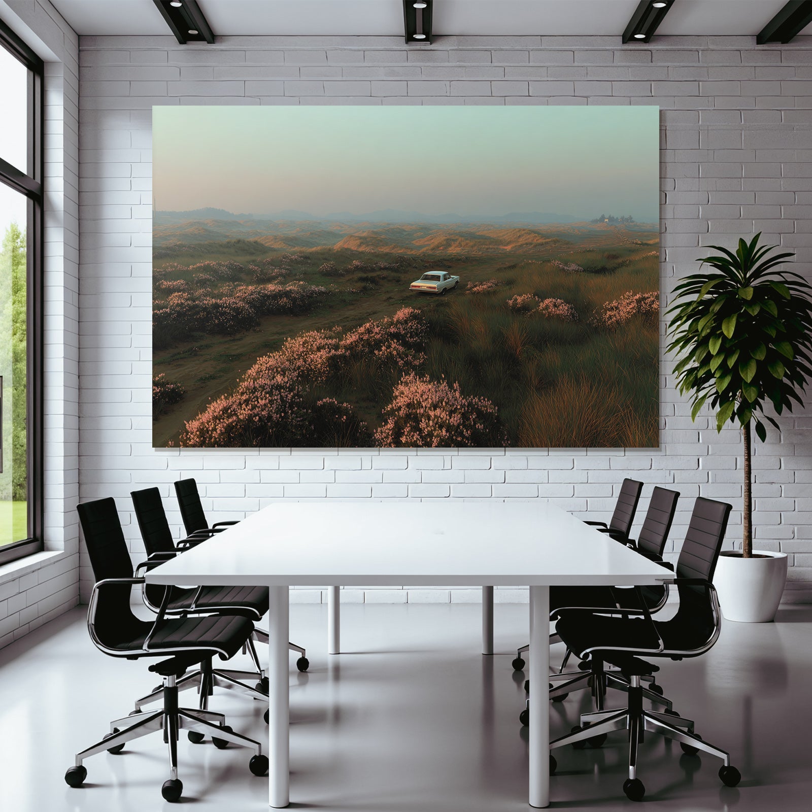 Idyllische Landschaft Mit Altem Auto Und Rose Blumen | Duenen und Heide | Landschaften