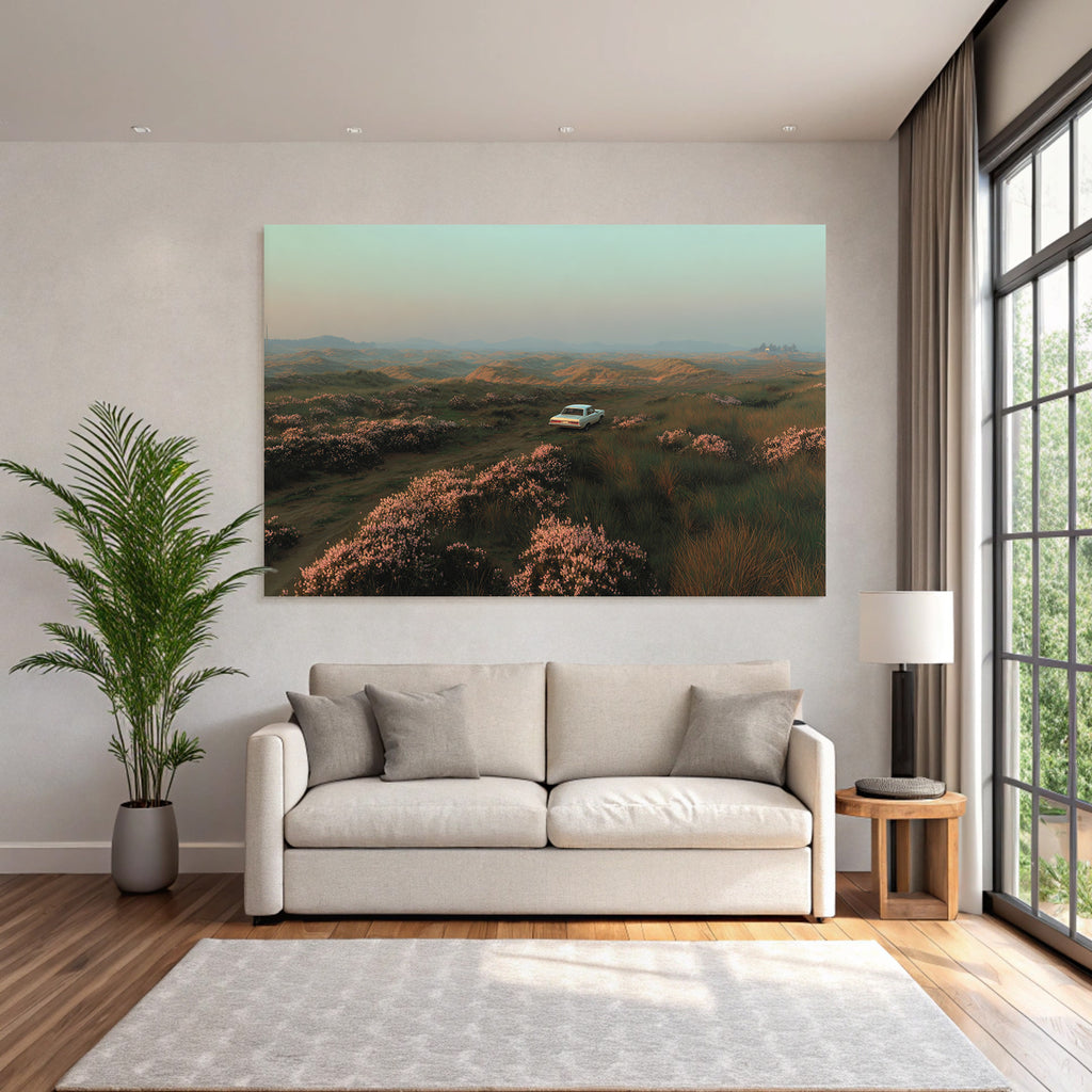 Idyllische Landschaft Mit Altem Auto Und Rose Blumen | Duenen und Heide | Landschaften